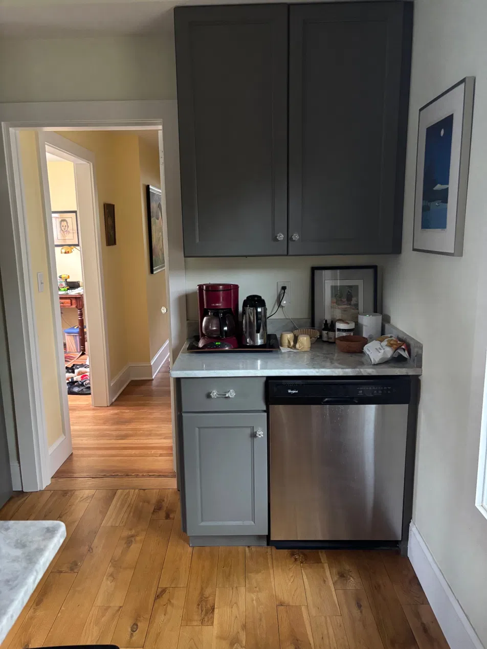 The dishwasher sat in the corner by the hallway, a few steps from the sink — before the kitchen was redesigned